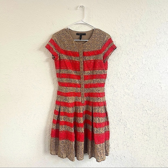 BCBGMAXAZRIA Dasen Orange Tan Striped Lace Dress Tia Mowry As Seen On TV - Picture 2 of 6